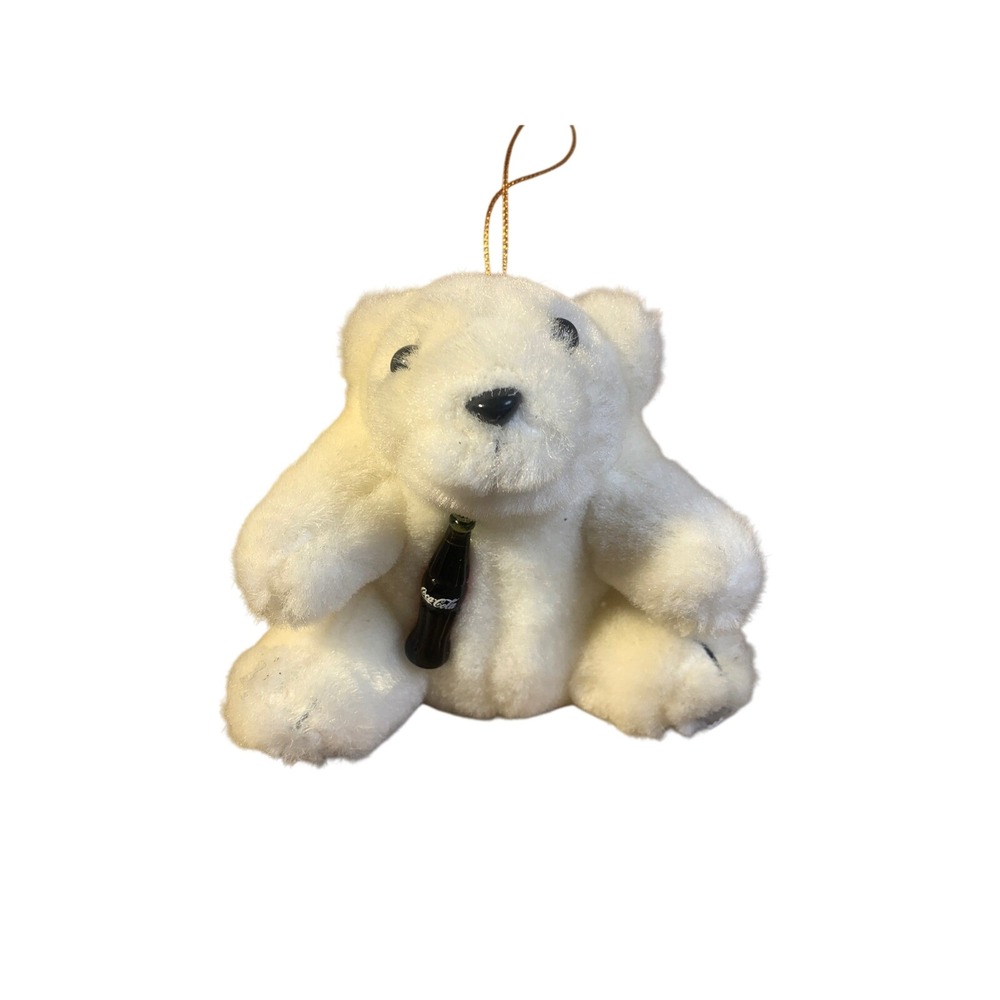 Vintage 1993 Coca-Cola Polar Bear‎ Plush Ornament White Bear 4in Retro Kidcore